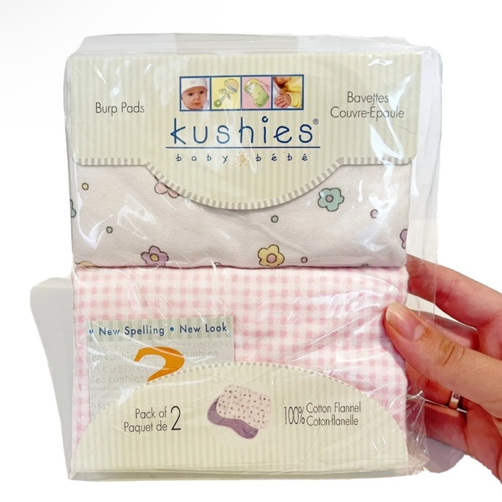 Kushies Baby Burp Pads 100% Cotton Flannel Pink White Flowers Gingham Nursing